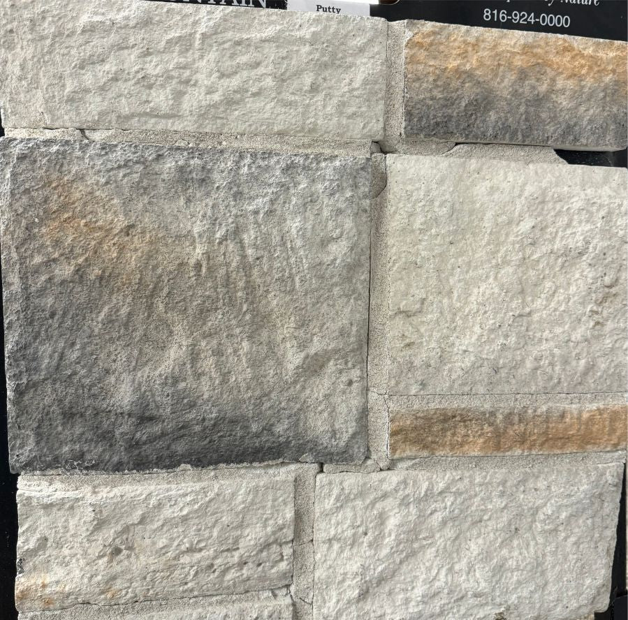 Classic – Charcoal Peach sample board. Light gray and cream blocks with soft charcoal shading and peach highlights along the edges.