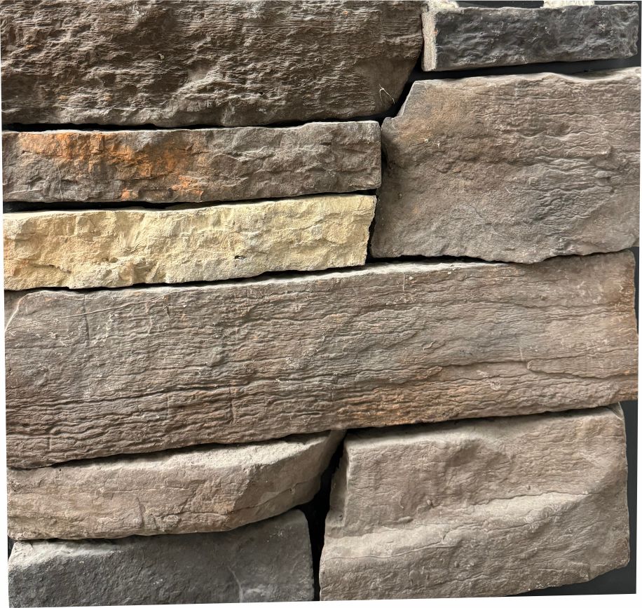 Country Ledge – San Francisco sample board. Brown and gray-brown pieces with gold and rust highlights and a heavily textured face.