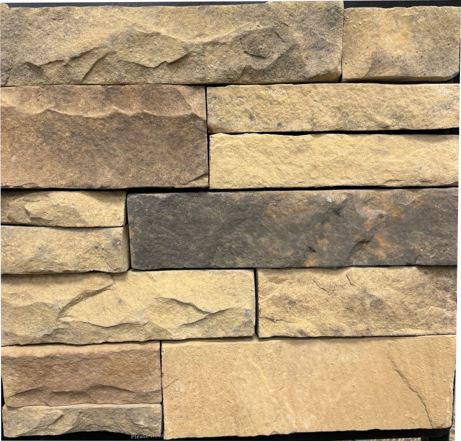 Ledge – Tall Grass sample board. Golden tan and buff ledge pieces with brown accents.