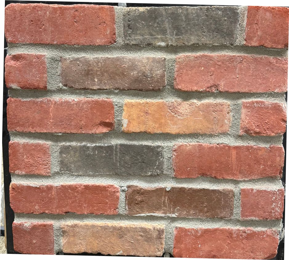 Brick – Pepper Mill sample board. A blend of red, brown and buff-orange bricks with a worn, reclaimed look.