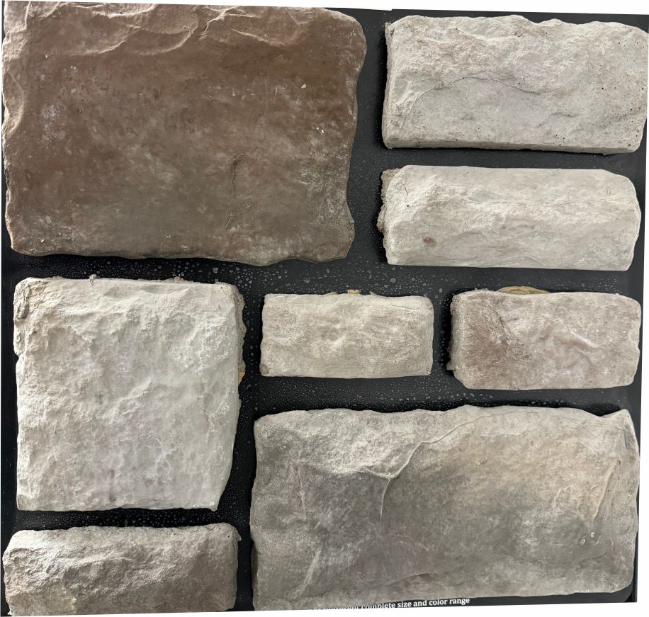 Classic – Fargo Brown sample board. Soft gray and cream blocks with a large brown accent block and tumbled edges.