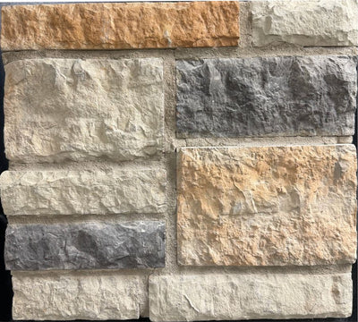 Dimensional – Suede sample board. Buff, cream and orange-tan blocks with charcoal accents.