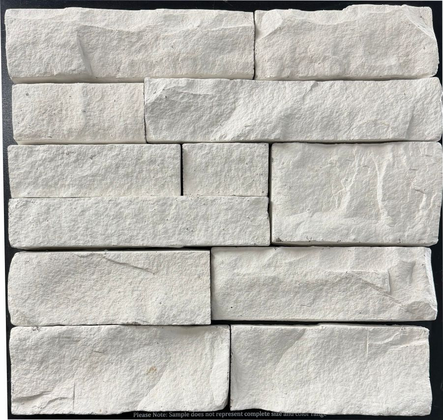 Ledge – Snow sample board. Bright white ledge pieces with a split face and tight joints.