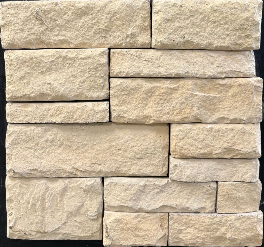 Ledge – Southern Cream sample board. Warm cream ledge pieces with a split face.