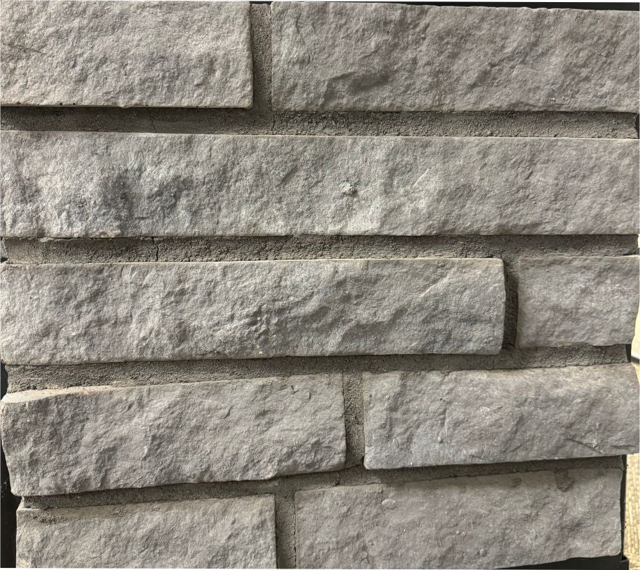 3" Strip Ledge – Charcoal sample board. Dark charcoal gray three-inch strips with a split face.