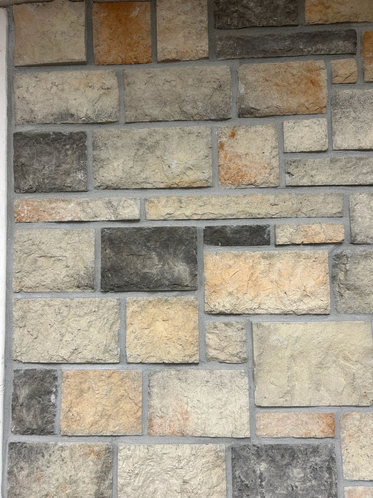 Dimensional manufactured stone veneer, Suede, installed